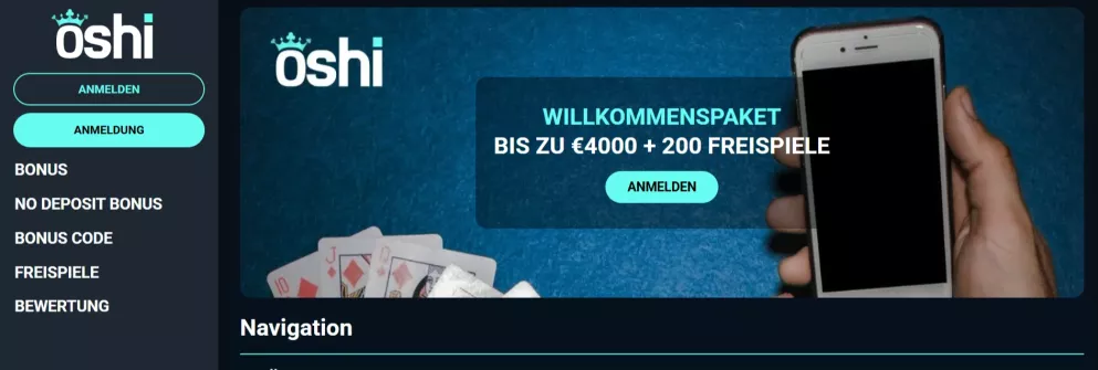 Oshi Casino – Willkommenspaket bis zu 4000 € + 200 Freispiele, jetzt registrieren